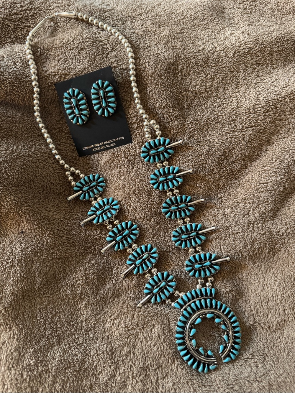 Turquoise Cluster Squash Blossom Necklace - Women's Jewelry - Picture 1 of 2